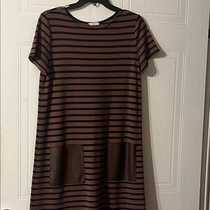 Chic Striped Brown and Black Mini Dress